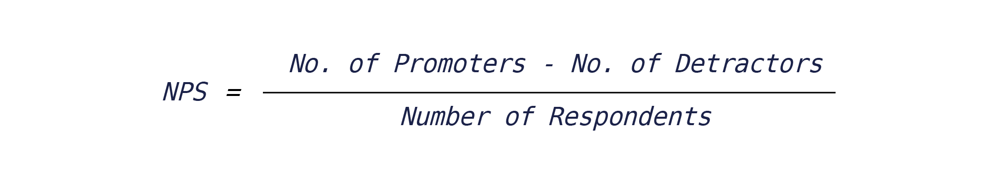 NPS = No. of Promoters - No. of Detractors Number of Respondents